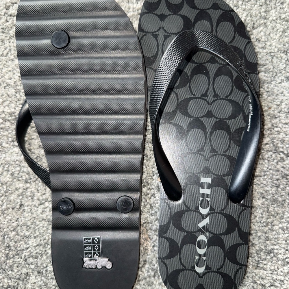 Coach Black Logo Pattern Flip Flops - image 1
